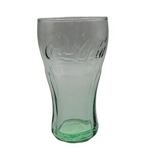 Coca Cola Vintage Green Drinking Glass Small 8 oz Coke Advertising Glassware 4.5